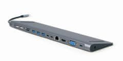 shumee GEMBIRD MULTI ADAPTÉR USB TYP-C 9V1 (USB HUB + HDMI + VGA + PD + ČÍTAČKA KARIET + LAN + AUDIO 3,5 MM) ŠEDÁ FARBA