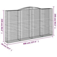 Vidaxl Oblúkový gabionový kôš 4 ks 400x50x220/240cm pozinkované železo