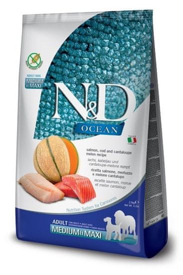 shumee FARMINA N&D OCEAN DOG LOSOS, COD & CANTALOUPE MELON DOSPĚLÝ MEDIUM MAXI 2,5 kg