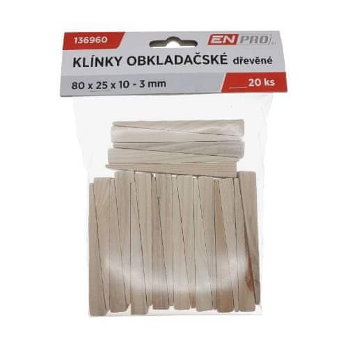 Enpro Klinky montážne drevené, 80 x 25 x 10 - 3 mm, 20 ks