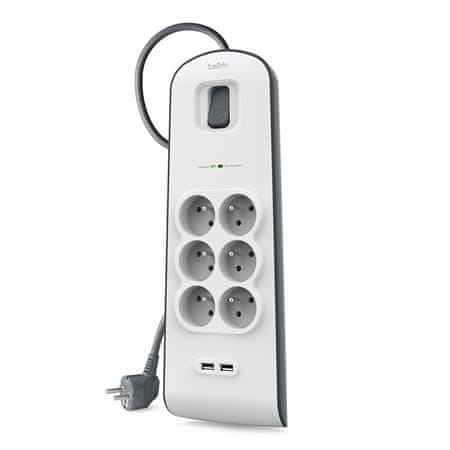 Belkin prepäťová ochrana BSV604 - 6-zásuvka, 2xUSB/2.4A, 2m