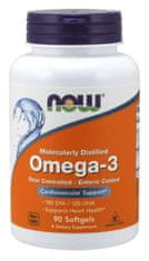 NOW Foods Omega-3, molekulárne destilované a gastrorezistentné kapsule, 90 softgelových kapsúl