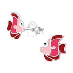 JesiDesign Detské strieborné náušnice napichovacie Ryby ružovo-červené
