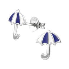 JesiDesign Detské strieborné náušnice napichovacie Dáždniky modrobiele