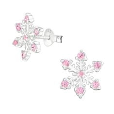 JesiDesign Strieborné náušnice napichovacie Snehové vločky - ružový krištáľ 12 mm