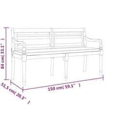 Vidaxl Lavička Batavia s podložkou 150 cm tíkový masív