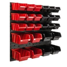 botle Závesný panel na náradie 77 x 78 cm s 26 ks. Krabic nástenné Červené a Čierne Boxy plastová