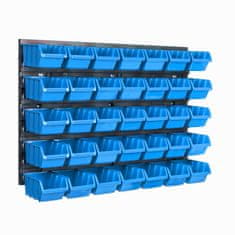 botle Nástenný panel na náradie 58 x 39 cm s 35 ks. Krabic zavesené Modré Boxy Skladovací systém