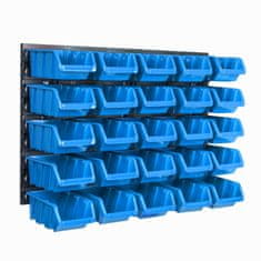 botle Nástenný panel na náradie 58 x 39 cm s 25 ks. Krabic zavesené Modré Boxy Skladovací systém