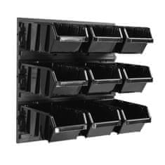 botle Nástenný panel na náradie 39 x 39 cm s 9 ks. Krabic zavesené Čierne Boxy Skladovací systém
