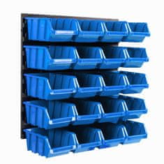 botle Nástenný panel na náradie 39 x 39 cm s 20 ks. Krabic zavesené Modré Boxy Skladovací systém
