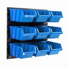 botle Nástenný panel na náradie 39 x 39 cm s 9 ks. Krabic zavesené Modré Boxy Skladovací systém