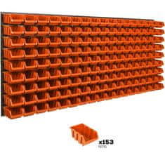 botle Úložný systém nástenný panel 173 x 78 cm s 153 ks. Krabic zavesené Oranžové Skladovací systém XL