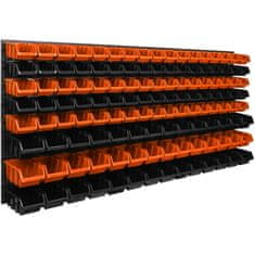 botle Závesný panel na náradie 173 x 78 cm s 127 ks. Krabic zavesené Oranžové a Čierne Boxy plastová XL