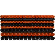 botle Závesný panel na náradie 173 x 78 cm s 127 ks. Krabic zavesené Oranžové a Čierne Boxy plastová XL