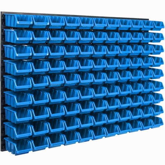 botle Nástenný panel na náradie 115 x 78 cm s 99 ks. Krabic zavesené Modré Boxy Skladovací systém