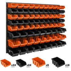 botle Nástenný panel na náradie 115 x 78 cm s 82 ks. Krabic zavesené Oranžové a Čierne Skladovací systém