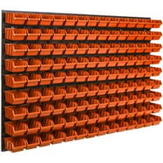 botle Nástenný panel na náradie 115 x 78 cm s 126 ks. Krabic zavesené Oranžové Boxy Skladovací systém