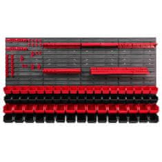 botle Závesný panel na náradie 156 x 78 cm s 68 ks. Krabic zavesené Červené a Čierne Boxy plastová