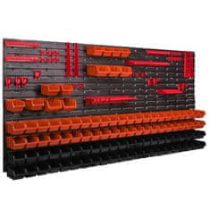 botle Nástenný panel na náradie 173 x 78 cm s 101 ks. Krabic zavesené Oranžové a Čierne Boxy plastová XL