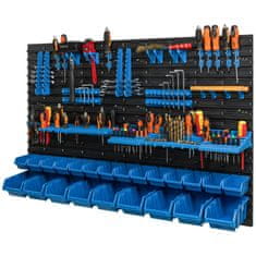 botle Nástenný panel na náradie 115 x 78 cm s 23 ks. Krabic zavesené Modré Boxy so sadou držiakov plastová