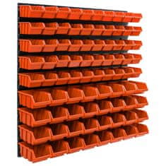 botle Úložný systém nástenný panel 77 x 78 cm s 82 ks. Krabic zavesené Oranžové Boxy Skladovací systém