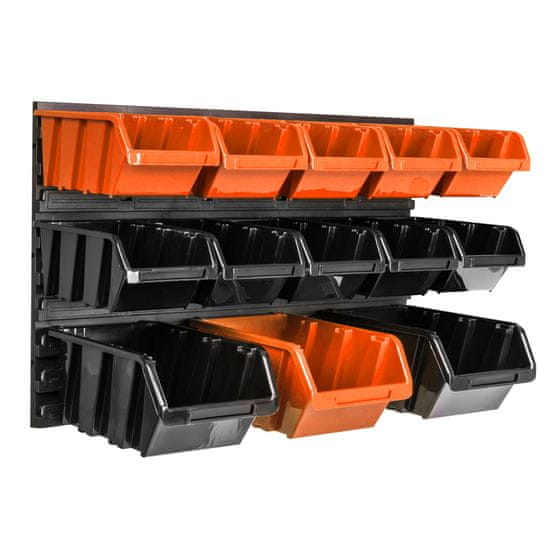 botle Nástenný panel na náradie 58 x 39 cm s 13 ks. Krabic zavesené Oranžové a Čierne Boxy plastová