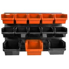 botle Nástenný panel na náradie 58 x 39 cm s 13 ks. Krabic zavesené Oranžové a Čierne Boxy plastová