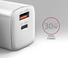 AXAGON nabíječka do sítě / ACU-PQ30W / 1x USB-C / 1x USB-A / PD3.0/QC4/PPS/AFC/Apple / 30W / bílá