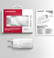 AXAGON nabíječka do sítě / ACU-PQ30W / 1x USB-C / 1x USB-A / PD3.0/QC4/PPS/AFC/Apple / 30W / bílá