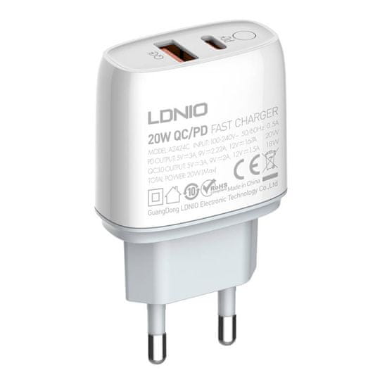 LDNIO LDNIO A2424C USB, USB-C 20W sieťová nabíjačka + microUSB kábel