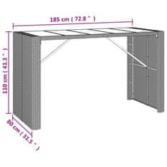 Vidaxl Barový stôl so sklenenou doskou sivý 185x80x110 cm polyratan