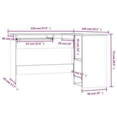 Vidaxl Rohový stôl dymový dub 120x140x75 cm kompozitné drevo