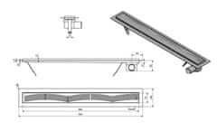 AQUALINE Vento podlahový žľab z nerezové oceli s roštom, l-960, dn50 (2708-10)