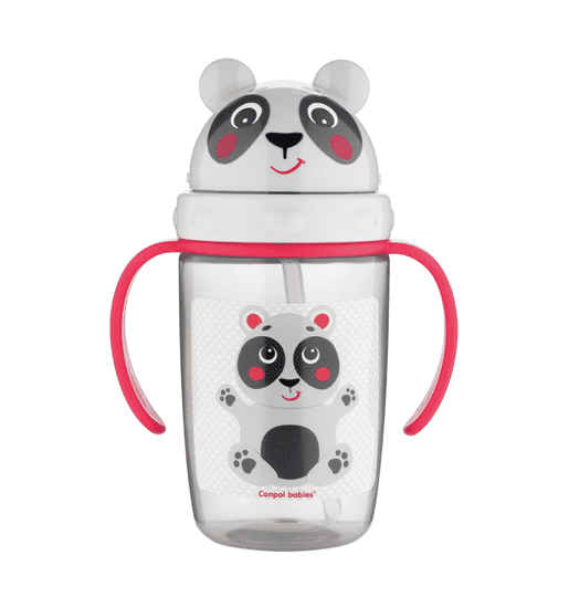 Canpol Športová fľaša so slamkou 400ml 9m+ Hello Little panda béžová