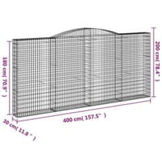 Vidaxl Oblúkové gabiónové koše 4ks 400x30x180/200cm pozinkované železo