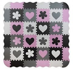 Kruzzel  Kontrastné penové puzzle 30 x 30 cm, 36 ks čierno, šedo, bielo, ružové