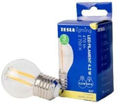 Tesla Lighting LED žiarovka FILAMENT RETRO miniglobe, E27, 4,2W, 230V, 470lm, 25 000h, 2700K teplá biela, 360