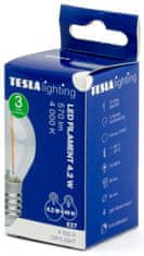 Tesla Lighting LED žiarovka FILAMENT RETRO miniglobe, E27, 4.2W, 230V, 570lm, 25 000h, 4000K denná biela, 360stu