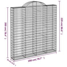 Vidaxl Oblúkový gabionový kôš 200x30x200/220 cm pozinkované železo