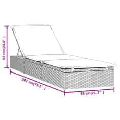 Vidaxl Opaľovacie lehátko s vankúšom sivé 201x55x62 polyratan