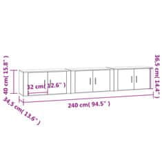 Vidaxl Nástenné TV skrinky 3 ks betónovo-sivé 80x34,5x40 cm