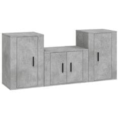 Vidaxl 3-dielna súprava TV skriniek betónová sivá spracované drevo