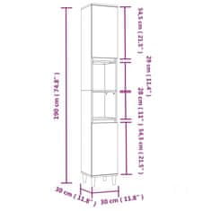 Vidaxl Kúpeľňová skrinka hnedý dub 30x30x190 cm spracované drevo