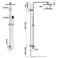 SAPHO Sprchový stĺp k napojeniu na batériu, pevná a ručná sprcha, hranatý, chróm (1202-29)