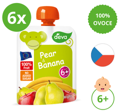 Deva Ovocný príkrm Hruška, Banán 6 x 90 g