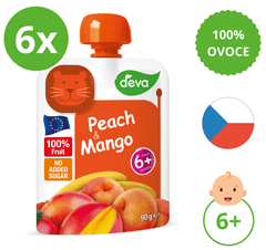 Deva Ovocný príkrm Broskyňa, Mango 6 x 90 g