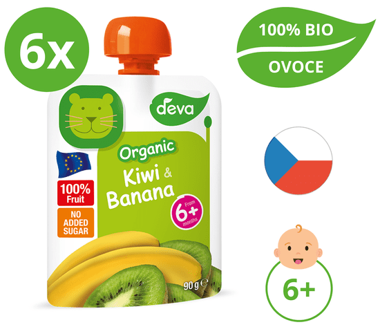 Deva BIO Ovocný príkrm Kiwi, Banán 6 x 90 g