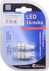 Compass Žiarovka 9 SUPER LED 12V T10 biela 2ks