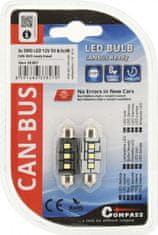 Compass Žiarovka 3 LED SMD 12V suf.11X38 SV8.5 NEW-CAN-BUS biela 2ks